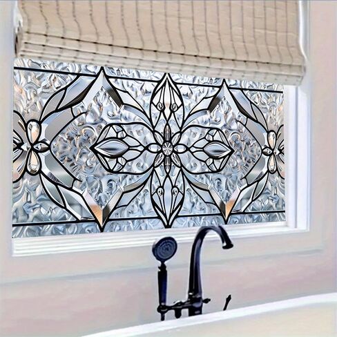 Floral Stained Glass 39.3x17.7 Inch Window Privacy Film Static Cling Decorative Window Film Frosted Glass Sticker UV Blocking Window Tint for Bathroom Door Panel in Saudi Arabia