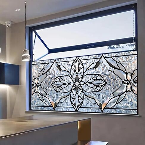 Floral Stained Glass 39.3x17.7 Inch Window Privacy Film Static Cling Decorative Window Film Frosted Glass Sticker UV Blocking Window Tint for Bathroom Door Panel in Saudi Arabia