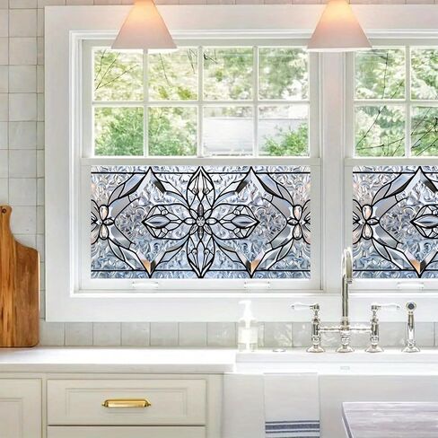 Floral Stained Glass 39.3x17.7 Inch Window Privacy Film Static Cling Decorative Window Film Frosted Glass Sticker UV Blocking Window Tint for Bathroom Door Panel in Saudi Arabia