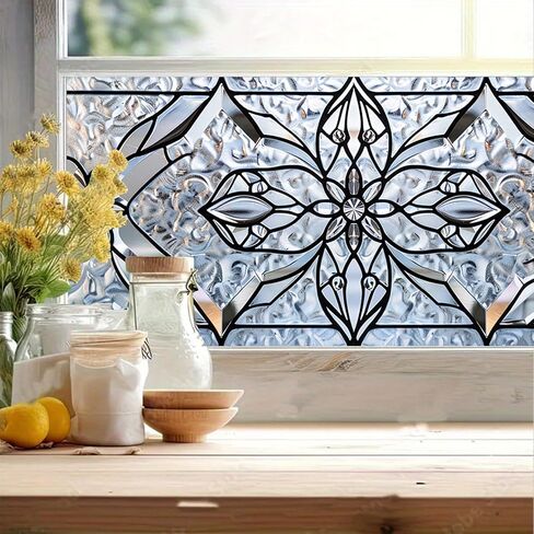 Floral Stained Glass 39.3x17.7 Inch Window Privacy Film Static Cling Decorative Window Film Frosted Glass Sticker UV Blocking Window Tint for Bathroom Door Panel in Saudi Arabia