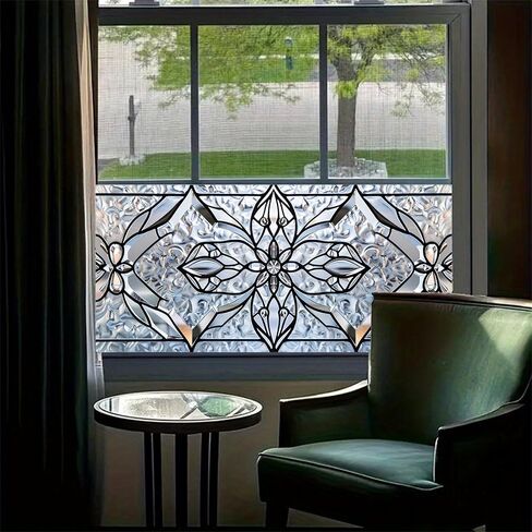 Floral Stained Glass 39.3x17.7 Inch Window Privacy Film Static Cling Decorative Window Film Frosted Glass Sticker UV Blocking Window Tint for Bathroom Door Panel in Saudi Arabia