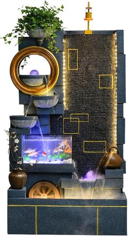 Outdoor Fountains Indoor Leisure Fountain Waterfall with Fish Tank and Plant Misting Humidifier, Floor Standing Fountain for Home and Bedroom Decoration Garden Water Fountain(Blue) in Saudi Arabia