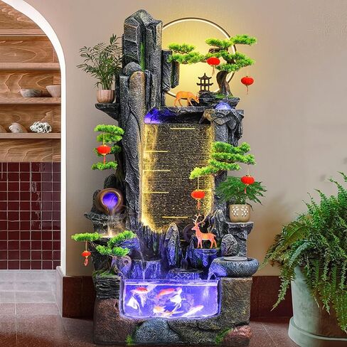 Outdoor Fountains Water Fountain with Rockery, Circulating Water Landscape Fish Tank, Living Room Balcony Office Decorations Garden Water Fountain(L) in Saudi Arabia