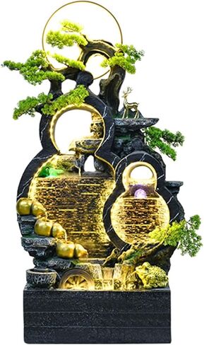 Outdoor Fountains Floor Standing Gourd Water Fountain, Indoor Freestanding Fountain with Water Mist, LED Lights and Simulated Greenery, Feng Shui Office Home Decor for Good Luck Wealth Garden Water Fo in Saudi Arabia