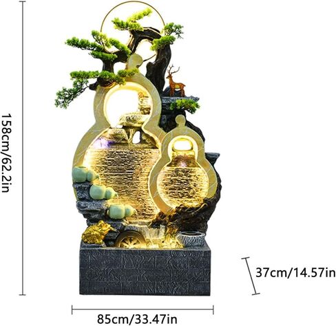 Outdoor Fountains Floor Standing Gourd Water Fountain, Indoor Freestanding Fountain with Water Mist, LED Lights and Simulated Greenery, Feng Shui Office Home Decor for Good Luck Wealth Garden Water Fo in Saudi Arabia