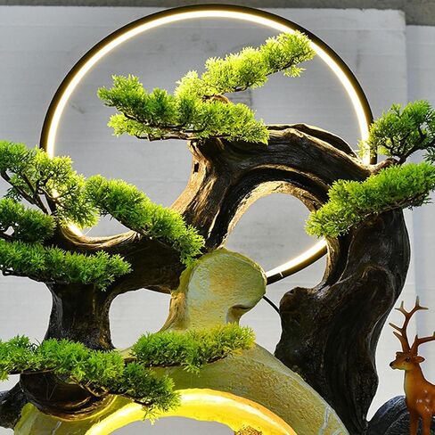 Outdoor Fountains Floor Standing Gourd Water Fountain, Indoor Freestanding Fountain with Water Mist, LED Lights and Simulated Greenery, Feng Shui Office Home Decor for Good Luck Wealth Garden Water Fo in Saudi Arabia