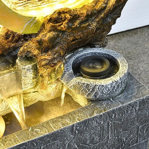 Outdoor Fountains Floor Standing Gourd Water Fountain, Indoor Freestanding Fountain with Water Mist, LED Lights and Simulated Greenery, Feng Shui Office Home Decor for Good Luck Wealth Garden Water Fo in Saudi Arabia