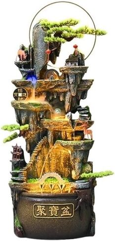 Outdoor Fountains Feng Shui Circular Waterfall Fountain Vintage Waterfall Fountain with Illumination Used for Living Room and Entrance, 149cm Garden Water Fountain in Saudi Arabia