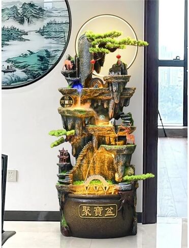 Outdoor Fountains Feng Shui Circular Waterfall Fountain Vintage Waterfall Fountain with Illumination Used for Living Room and Entrance, 149cm Garden Water Fountain in Saudi Arabia