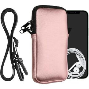 kwmobile Neoprene Phone Bag XL - 6.7/6.8" - 6.7 x 3.3 inches (17.2 x 8.4 cm) Universal Case Holder with Neck Strap and Zipper - Anthracite/White