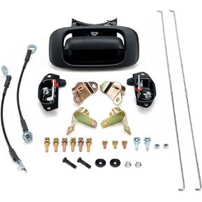 Tailgate Hardware Rebuild Kit Compatible with 1999-2006 Chevrolet Silverado GMC Sierra, Tailgate Handle Latch and Bezel Trim with Rod Clips Replace# 15228539,15997911,15921948, 5921949