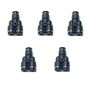 Pneumatic Push to Connect Y Splitter Reducer Union Fitting 1/2'' X 3/8'' x 3/8‘’ OD,Black Tube Fittings Push Lock PGY1/2-3/8(Pack of 5)