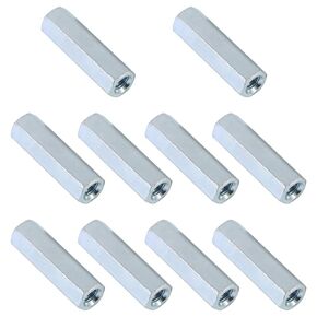 10 Packs 3/8"-16 Rod Coupling Nuts, UNC Threaded Hex Coupling Nut，Length: 1-3/4"