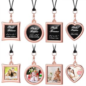Hicarer 4 Pcs Car Rearview Mirror Hanging Ornament Picture Photo Keychain Frame Metal Locket with 4 Pcs Wax Rope