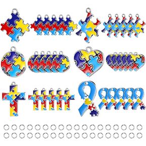 Hicarer Autism Charms Pendants Puzzle Piece Charms Puzzle Autism Alloy Pendants for Jewelry Making DIY Necklaces Bracelets Key Chains Crafts Making Supplies with Semi Opening Rings