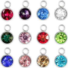Juland 48 Pieces Crystal Birthstone Charms Handmade Round Beads Pendants with Rings Mixed DIY Jewelry Findings Making Charms for Making Jewelry Necklace Earring Bracelet 7 mm, 12 Colors