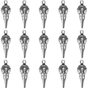 50Pcs Alloy Raven Skull Charms Bird Head Skeleton Charms Crow Beak Bird Skull Charm Eagle Skull Pendant Charm For Halloween Witch Pagan Necklace Earring Jewelry Making Crafting