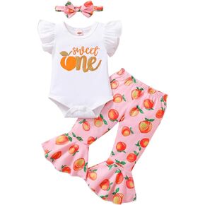 YOUNGER TREE Baby Girl 1st Birthday Outfits My first Birthday Romper Flared Pants Birthday Clothes One Year Old Birthday Gift