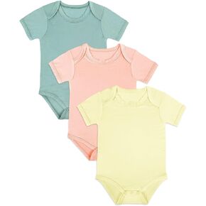Bamboo Baby Bodysuits,Short sleeve Onesie Solid Color Outfits Infant Toddler Boys Girls Clothes,3 Packs(0-24 Months)