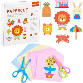 ASTARON 2 Kids Safety Scissors with 100 Pcs Paper Cutting for Paper Craft Supplies, Kids Preschool Training Scissors, Art Craft Plastic Scissors for School Supplies and Scrapbooking Supplies