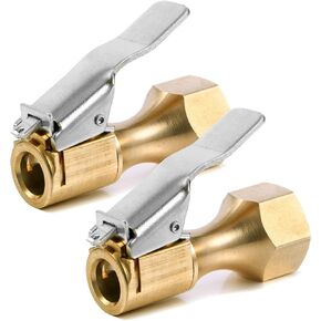 2pcs Air Chuck Heavy Duty Closed Flow Lock On Brass Tire Chuck with Clip Adapter, 1/4" FNPT Tire Chuck for Tire Inflator Pressure Gauge Compressor Accessories