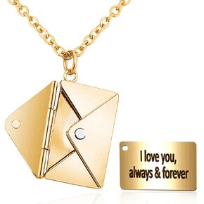 Mothers Day Gifts Personalized Envelope Necklace,Custom Envelope Necklace with Message, LOVE Envelope Locket Necklace Jewelry Anniversary Graduation Gifts for Women Men Girlfriend (Silver)