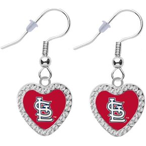 St Louis Cardinals Crystal Heart Earrings Pierced