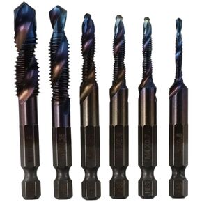 Combination Drill and Tap Bit Set 6pcs Blue Drilling Tools Spiral Flute Tap Drill Bit Hand Tools M3 M4 M5 M6 M8 M10 Screw Thread Bit for Metal Working