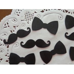 Black Bowtie and Mustache Confetti - Little Man Party Decorations - (Set of 100 pieces)