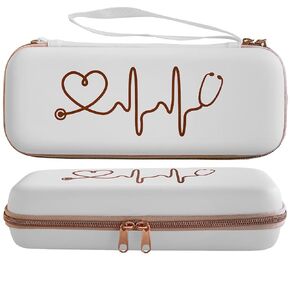 Stethoscope Case for Nurses for 3M Littmann/MDF/Omron Stethoscopes - Extra Room for Medical Bandage Scissors EMT Trauma Shears and LED Penlight, (White Rosegold)