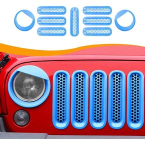Hoolcar Front Honeycomb Grille Insert Cover & Angry Bird Headlight Bezel Cover Fit for Jeep Wrangler JK JKU 2007-2017, Exterior Accessories, Black