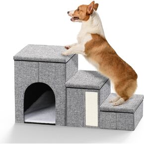 Dog Stairs for Small Dogs,Non-Slip Dog Steps for Bed and Couch,Dog Ramp for Bed with Storage and Condo,3 Steps Pet Stairs for Small/Medium/Large Dog