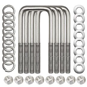 304 Stainless Steel Square U-Bolt Boat Trailer U-Bolts with Washers and Nuts, 1/2" D x 3-1/16" W x 5-5/16" L Heavy Duty U-Bolts for Sailboat Trailer, Automobiles Trailer Replacement Parts, 4 Sets