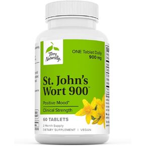 Terry Naturally St. John’s Wort 900 mg - 60 Tablets - Supports Emotional Health for 24 Hours - Non-GMO, Vegan, Gluten Free - 60 Servings