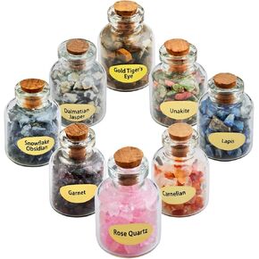 Rockcloud 7 Mini Birthstone Wishing Bottles Amulets Tumbled Wicca Stone Healing Reiki Crystal Jewelry Making Home Decoration