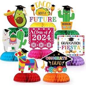 Distaratie Mexican Graduation Table Centerpieces Class of 2025 Mexico Graduation Fiesta Party Decorations Congrats Grad Photo Props Honeycomb Table Toppers Grad Party Supplies-8 Pack