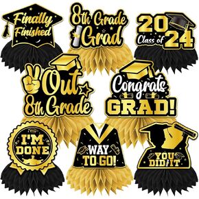 8 Pcs 8th Grade Graduation Decorations Honeycomb Centerpieces, 8th Grade Promotion Decorations for Table, Middle School Graduation Decorations 3d Double Side Honeycomb Decorations in Saudi Arabia