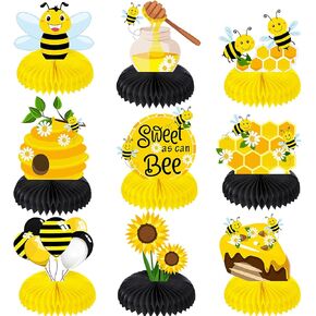 Outus 9 Pcs Honey Bee Baby Centerpiece Bumble Honeycomb Centerpieces Table Decoration for Bee Day Themed Baby Shower Decorations Gender Reveal Birthday Party Supplies