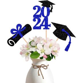 ALISSAR 15Pcs Double Sided Glitter 2024 Graduation Party Centerpiece Sticks Red-Graduation Table Decorations for Class of 2024(Red) (2024 double sided card stock, red)
