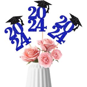ALISSAR 10 Pack Glitter Gold Double Sided 2024 Graduation Party Centerpiece Sticks Glitter Table Topper Party Supplies (2024 Cardstock, gold)