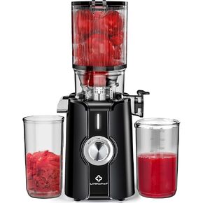 Rush Clear Slow Masticating Juicer Machines, Cold Press Juicer with No-Prep 4.35" Feed Chute Fit Whole Fruits & Vegetables Juicer Machine Easy to Clean, LINKChef 42oz Capacity, 200w, Black
