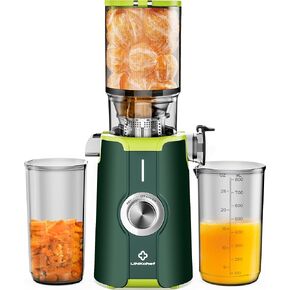 Rush Clear Slow Masticating Juicer Machines, Cold Press Juicer with No-Prep 4.35" Feed Chute Fit Whole Fruits & Vegetables Juicer Machine Easy to Clean, LINKChef 42oz Capacity, 200w, Black