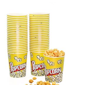46 Oz Popcorn Cups (40 Pack) Grease Resistant Popcorn Buckets Small Popcorn Bowl Popcorn Holders for Family Movie Night, Theme Party, Thanksgiving, Christmas, Birthday Party