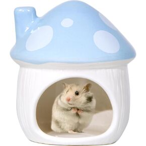 Mushroom Shaped Ceramic Hamster Hideaway Bed - Small Pet Habitat Hideaway for Dwarf Hamsters, Gerbils, Mice, Rats, Chinchillas and Guinea Pigs (Blue) in Kuwait