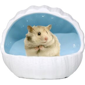 Summer Cool Ceramic Hamster Hideout - Shell Shape Chinchilla House, Sand Bath, and Accessories - Small Animal Hideaway for Guinea Pigs, Mice, Gerbils, Hedgehogs, and More (Pink)