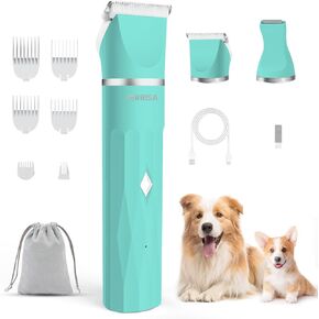 FERRISA 2 in 1 Dog Clippers for Grooming, Cordless Dog Hair Clipper for Grooming, Quiet Small Dog Grooming Kit, Electric Dog Hair Trimmer for Grooming, Waterproof Dog Clipper with 2 Trimming Heads