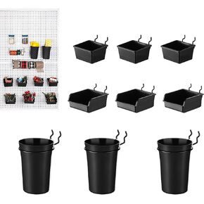 Kruodop 9 Pack PegBoard Organizer Accessories Kit Pegboard Bins Pegboard Cups Pegboard with Hooks & Loops for Garage Workshop Workbench Hobby Office