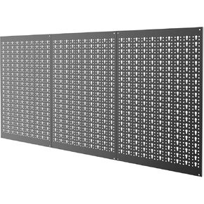 TORACK 3Pcs Metal Pegboard Panels for Garage Wall Utility Tools Pegboard Storage System for Workbench, Shop, Shed Modular Peg Board Organizer Board Kit(Pack of 3, Black)