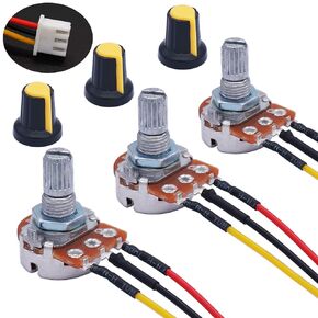 TWTADE 3PCS 1K Ohm Linear Taper Rotary Potentiometer WH148 B1K 3 Pin With XH2.54-3P Connector Wire Cable + Yellow Knob Cover Cap 148-1kYE