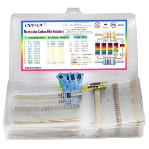 500PCS 1W(1 watts)±5% Carbon Film Resistor kit，25 Values for DIY Projects Repair of Electrical appliances and Electronics Enthusiasts - 1 Ohm~1M Ohm,Includes Colour Quick Locate Labels